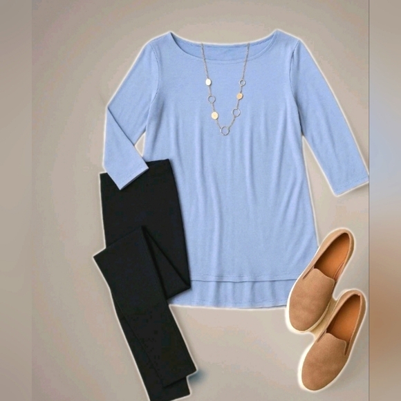 J. Jill Tops - Pure Jill Boat Neck Tunic Size M  Soft Modal Cotton Layered Hem Misty Blue
